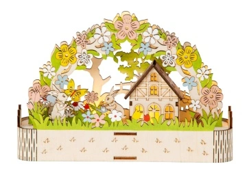 Casuta din lemn decor de Primavara cu lumina LED 23x16 cm