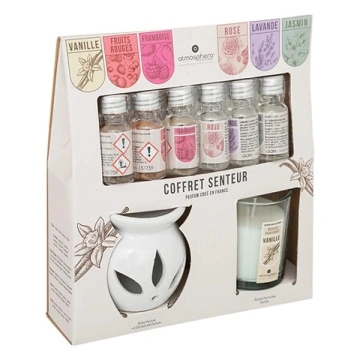 Set aromaterapie 6 sticlute Uleiuri Parfumate vanilate, Sfesnic si Lumanare