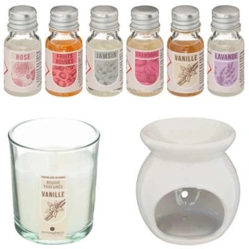 Set aromaterapie 6 sticlute Uleiuri Parfumate vanilate, Sfesnic si Lumanare - Img 2