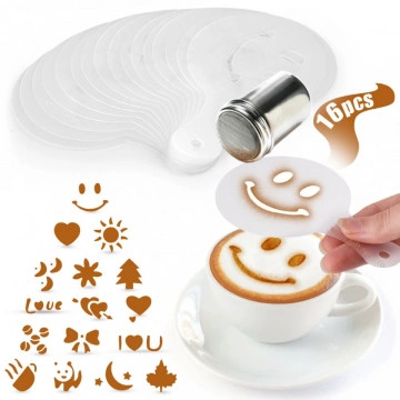 Set decor cafea sabloane + shaker pentru pudrare - Img 2