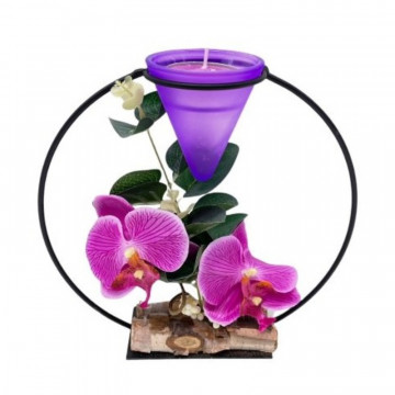 Aranjament Round Orchid cu suport de lumanari metalic mov 19x18 cm