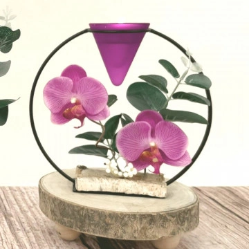 Aranjament Round Orchid cu suport de lumanari metalic mov 19x18 cm - Img 2