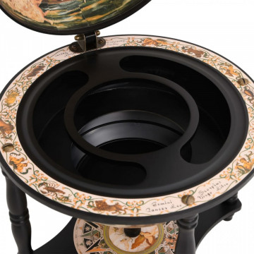 Bar Glob Pamantesc din lemn masiv, culoare alb, cu picioare de lemn 57x42x42 cm