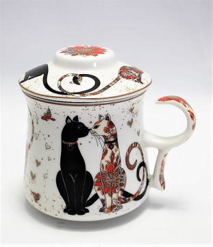 Cana ceai cu infuzor metalic si capac Happy Cats 300 ml