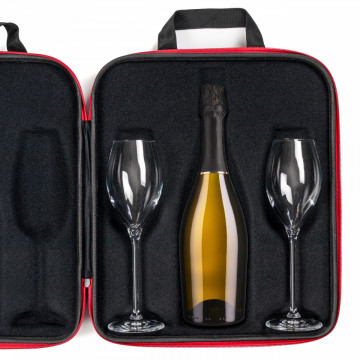 Set de 2 pahare de prosecco sau sampanie cu loc pentru sticla de sampanie in carcasa Elegance