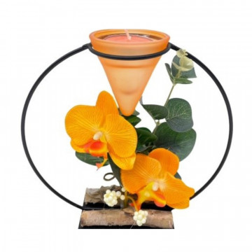 Aranjament Round Orchid cu suport de lumanari metalic oranj 19x18 cm