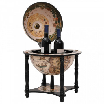 Bar Glob Pamantesc din lemn masiv, culoare alb, cu picioare de lemn 57x42x42 cm