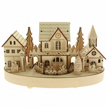 Decor Craciun - Cutie muzicala de lemn cu muzica lumini si miscare Christmas Town