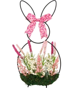 Decor floral de Paste sub forma de Iepuras roz 37x19 cm
