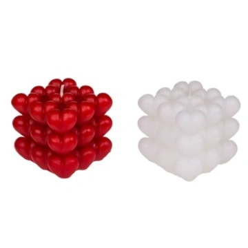 Set 2 Lumanari decor Inimioare Bubble - rosu si alb