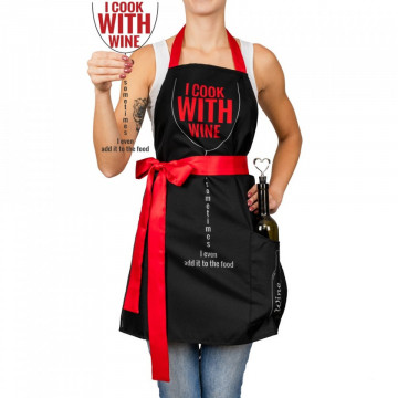 Sort pentru Femeia care gateste - cu dop si buzunar pentru sticla de vin, cutie cadou