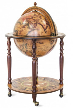 Bar Glob Pamantesc din lemn masiv, cu roti, culoare crem si maro 2 nivele 98x61x61 cm