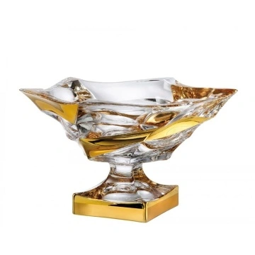 Cristal Bohemia - Platou Elisee Aurora cu flamura aurie 33 cm pe piedestal