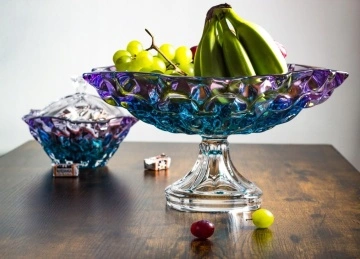Cristal Bohemia - Platou intins cu picior 35 cm Zefir curcubeu