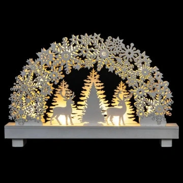 Decor Craciun - Arcada luminoasa de lemn cu brazi si caprioare