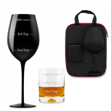Set de pahar urias Moods negru pentru vin si pahar Moods de whisky in carcasa Elegance