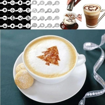 Set decor cafea sabloane + shaker pentru pudrare