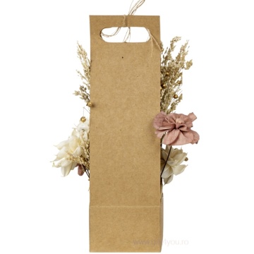 Aranjament de flori naturale uscate alb cu roz in cutie craft 30,5 cm - Img 2