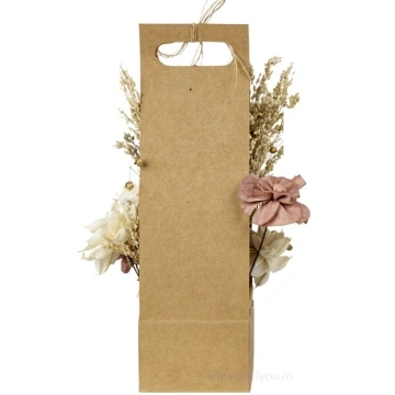Aranjament de flori naturale uscate alb cu roz in cutie craft 30,5 cm - Img 2