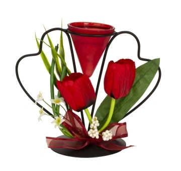 Aranjament Red Tulip cu suport de lumanari metalic 15,5 cm