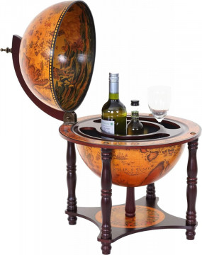 Bar Glob Pamantesc Adventure din lemn masiv, culoare maro roscat, cu picioare de lemn, 59x44x44 cm