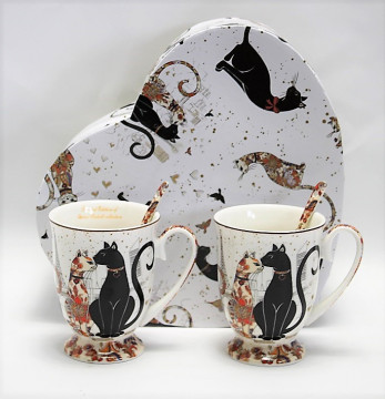 Set cadou 2 cani cu lingurite Happy Cats 300 ml