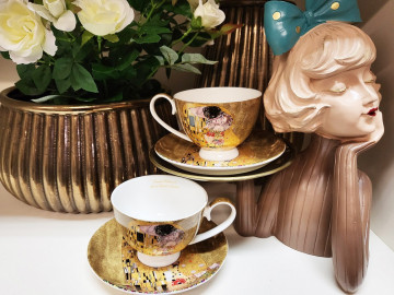 Set cafea espresso 2 pers Klimt -The Kiss - Auriu 250 ml