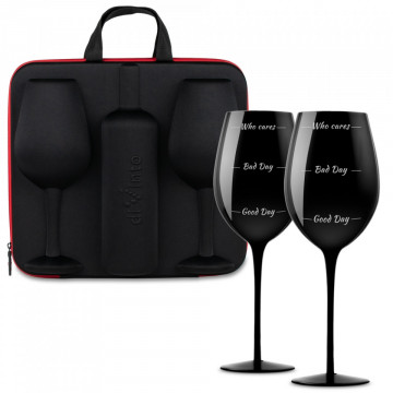 Set de 2 pahare uriase negre Moods de vin cu loc pentru sticla de vin in carcasa Elegance