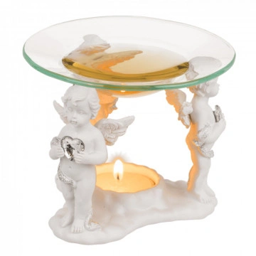 Suport lumanare si Candela aromaterapie Ingerasi cu inimioare de cristal - Img 2