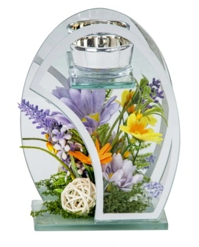 Aranjament Floral de Primavara Ou de Paste din sticla cu Oglinda si Suport Lumanare 16,5x12 cm - Img 2