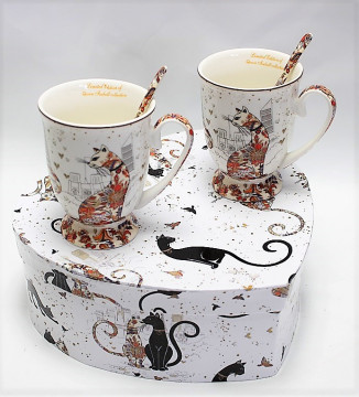 Set cadou 2 cani cu lingurite Happy City Cats 300 ml