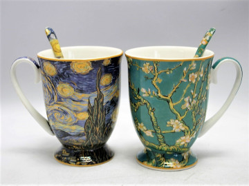 Set cadou 2 cani cu lingurite - Van Gogh - Migdal si Noapte - 250 ml