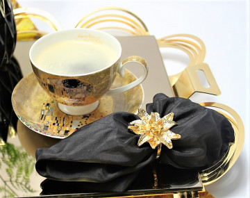 Set cafea espresso 2 pers Klimt -The Kiss - Auriu 250 ml