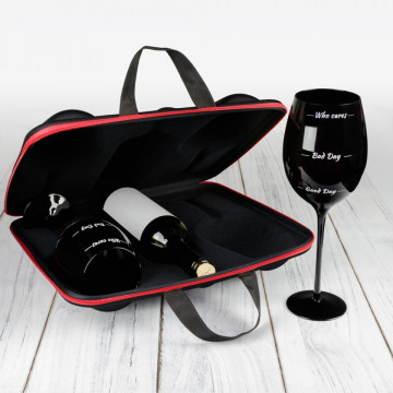 Set de 2 pahare uriase negre Moods de vin cu loc pentru sticla de vin in carcasa Elegance