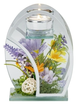 Aranjament Floral de Primavara Ou de Paste din sticla cu Oglinda si Suport Lumanare 16,5x12 cm