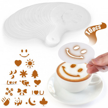Set 16 sabloane pentru decor cafea capuccino sau ciocolata calda