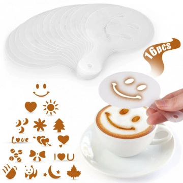 Set 16 sabloane pentru decor cafea capuccino sau ciocolata calda - Img 2