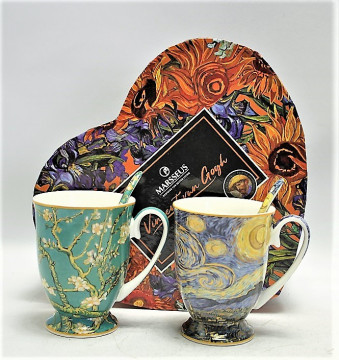 Set cadou 2 cani cu lingurite - Van Gogh - Migdal si Noapte - 250 ml