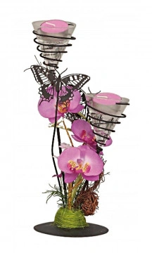 Aranjament floral roz de primavara cu suport de lumanari metalic 27x13 cm - Img 2