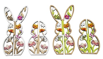 Iepuras de Paste din lemn decorat cu flori 22 cm (1 bucata) - Img 3