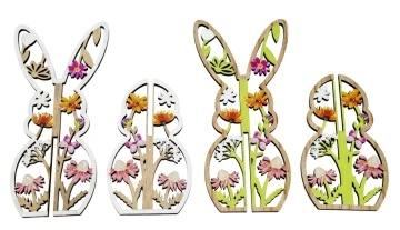 Iepuras de Paste din lemn decorat cu flori 22 cm (1 bucata) - Img 3