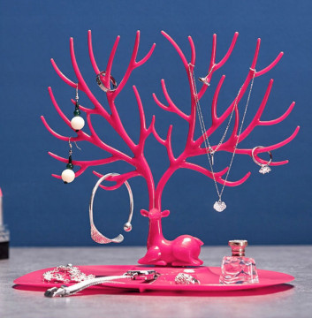 Organizator de bijuterii tip stand decorativ Cerb fuchsia