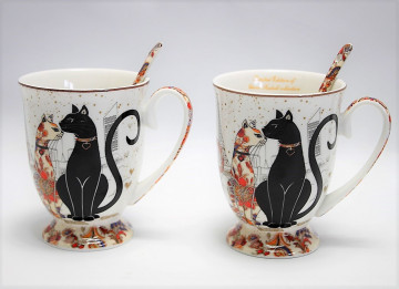 Set cadou 2 cani cu lingurite Happy Cats 300 ml