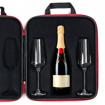Set de 2 pahare de sampanie cu loc pentru sticla de sampanie in carcasa Elegance