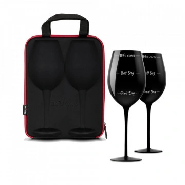 Set de 2 Pahare uriase negre Moods de vin in carcasa Elegance