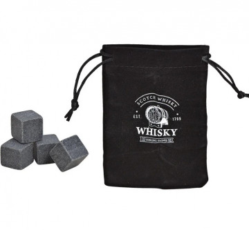 Set de Whisky cu pahar, cuburi de racire din granit, cleste, coaster ardezie, in cutie de lemn de pin