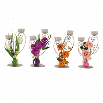 Aranjament Sonetul Orhideelor cu suport de lumanari metalic 28x16 cm