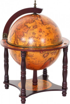 Bar Glob Pamantesc Adventure din lemn masiv, culoare maro roscat, cu picioare de lemn, 59x44x44 cm