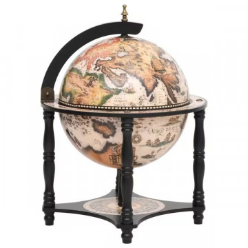 Bar Glob Pamantesc din lemn masiv, culoare alb, cu picioare de lemn 57x42x42 cm