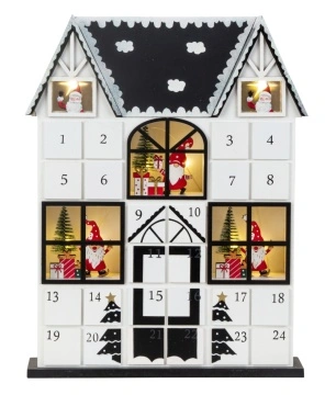 Casuta Calendar Advent din lemn cu lumini 37 cm